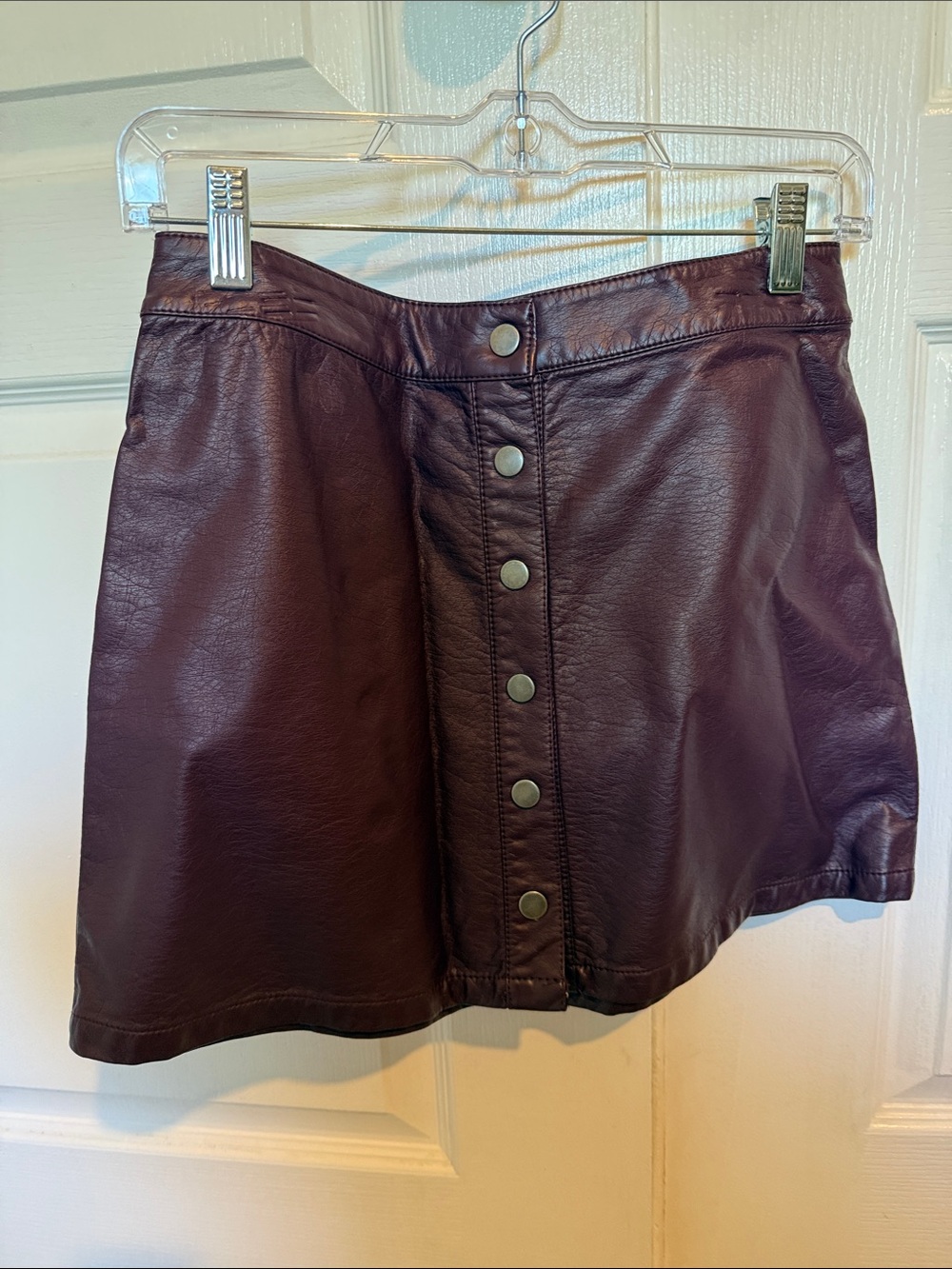 Forever 21 Burgundy Faux Leather Button-Front Skater Skirt